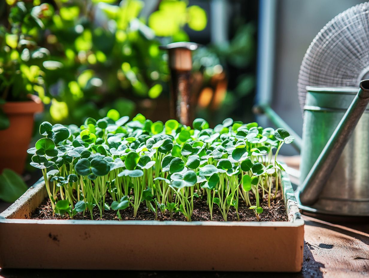 A gardener using quality soil and water for growing microgreens.