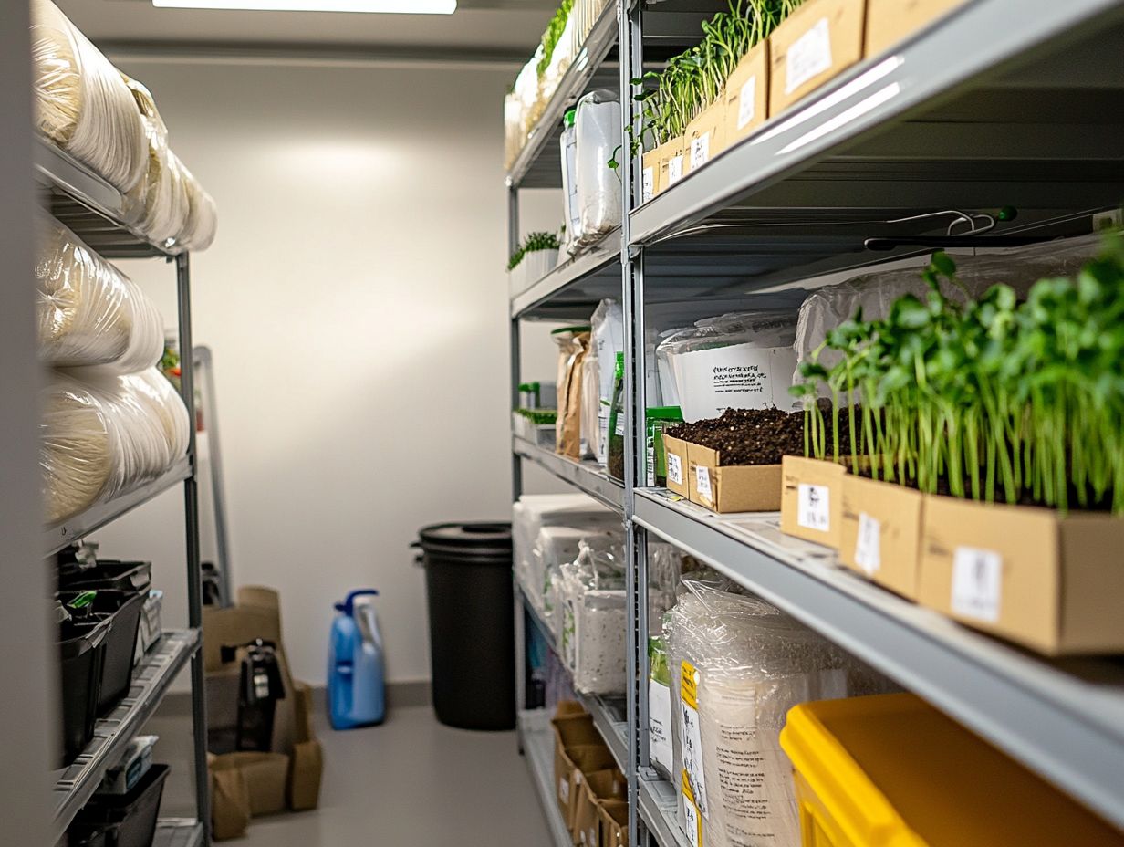 A visual guide to supplies needed for storing microgreens.