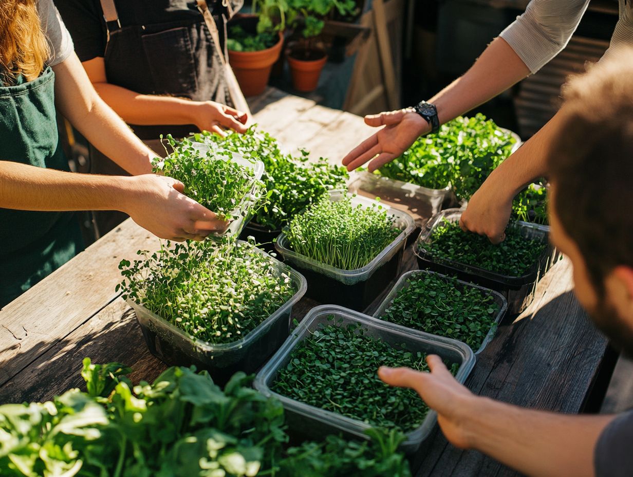 A variety of microgreens displayed at a community event