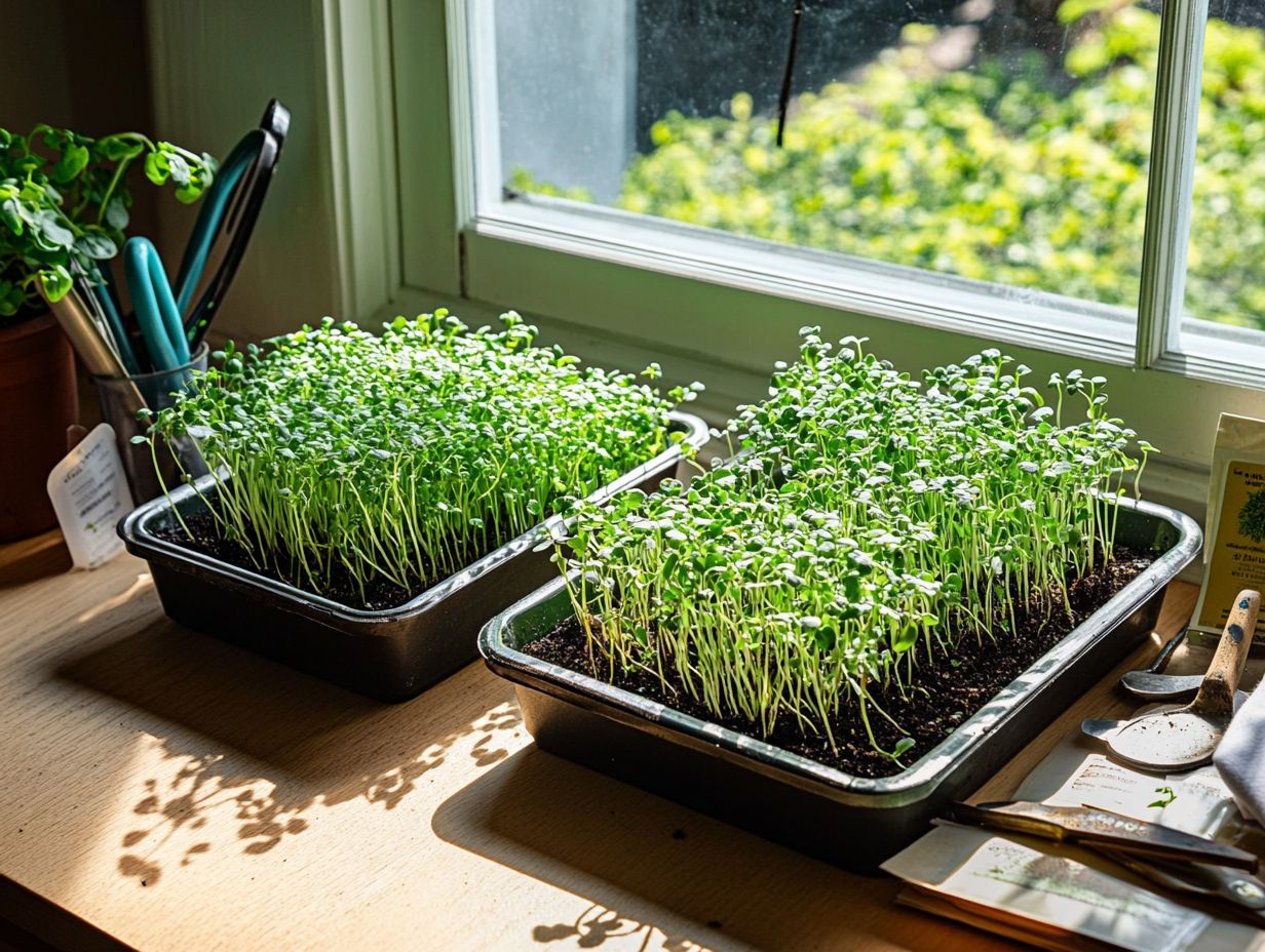 A variety of supplies and equipment needed for growing microgreens