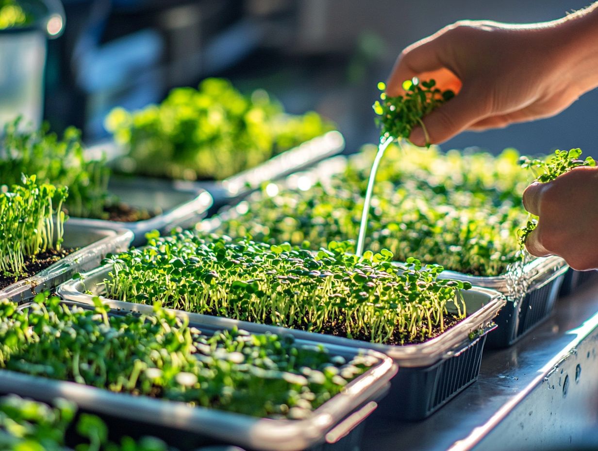 Microgreens being cared for in a home garden