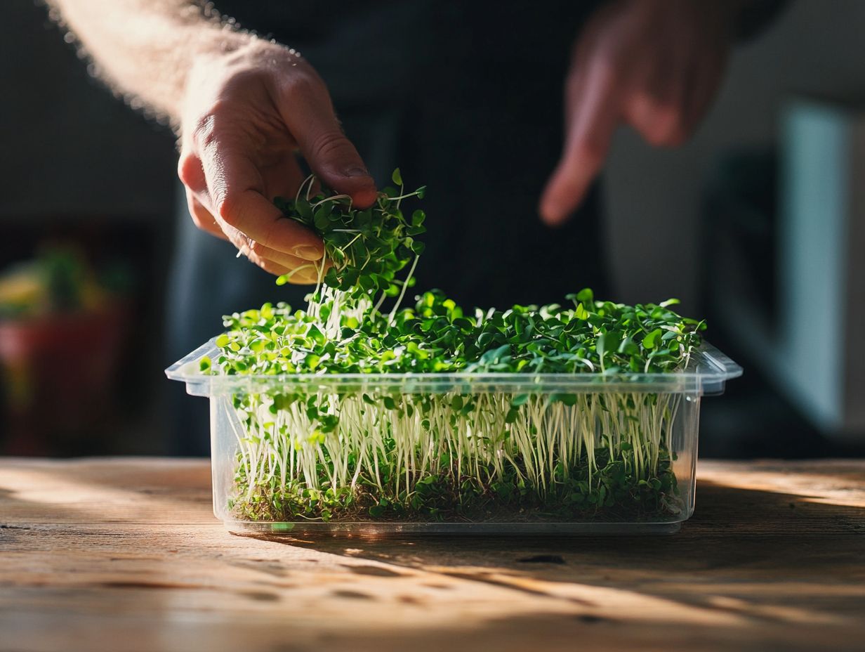 Diagram showing the ideal height and conditions for harvesting microgreens