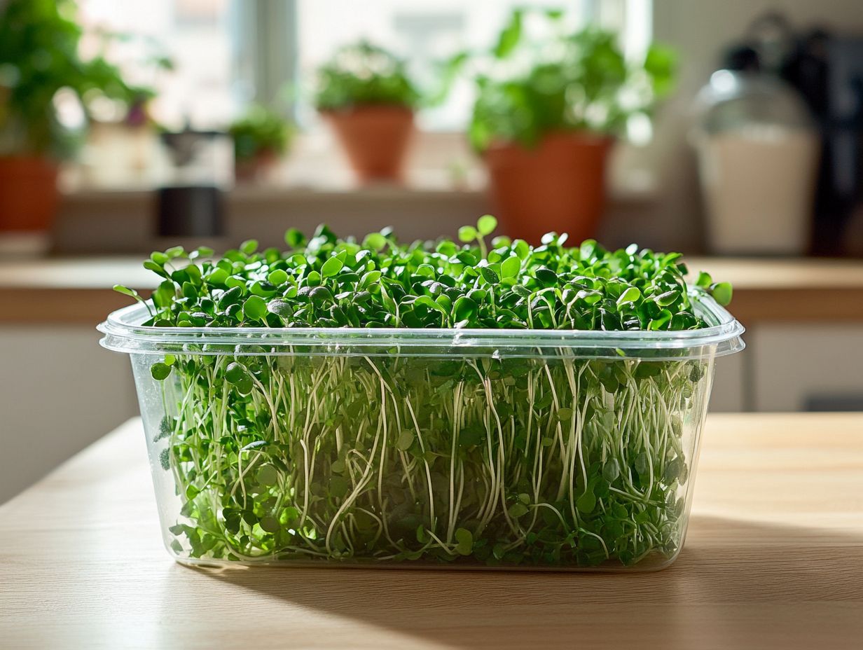 Fresh microgreens in a storage container for nutrient retention