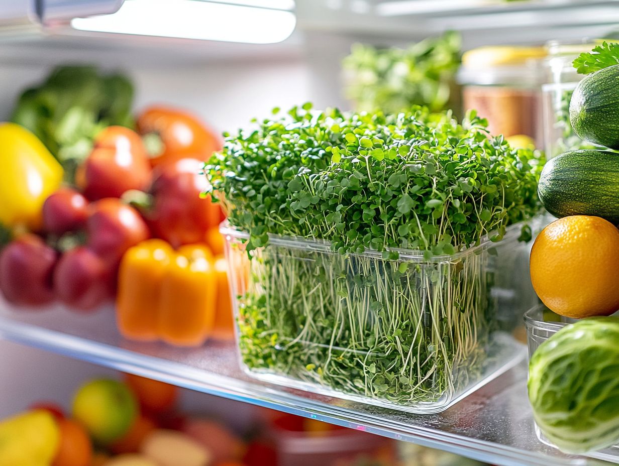 Image illustrating how to store microgreens properly in the refrigerator.