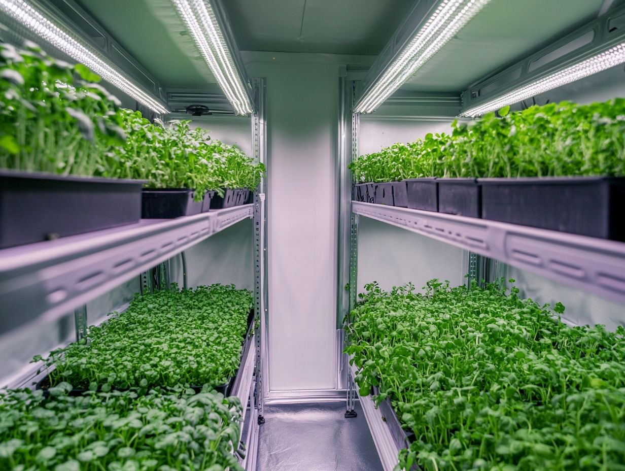 A grow tent set up for growing microgreens.