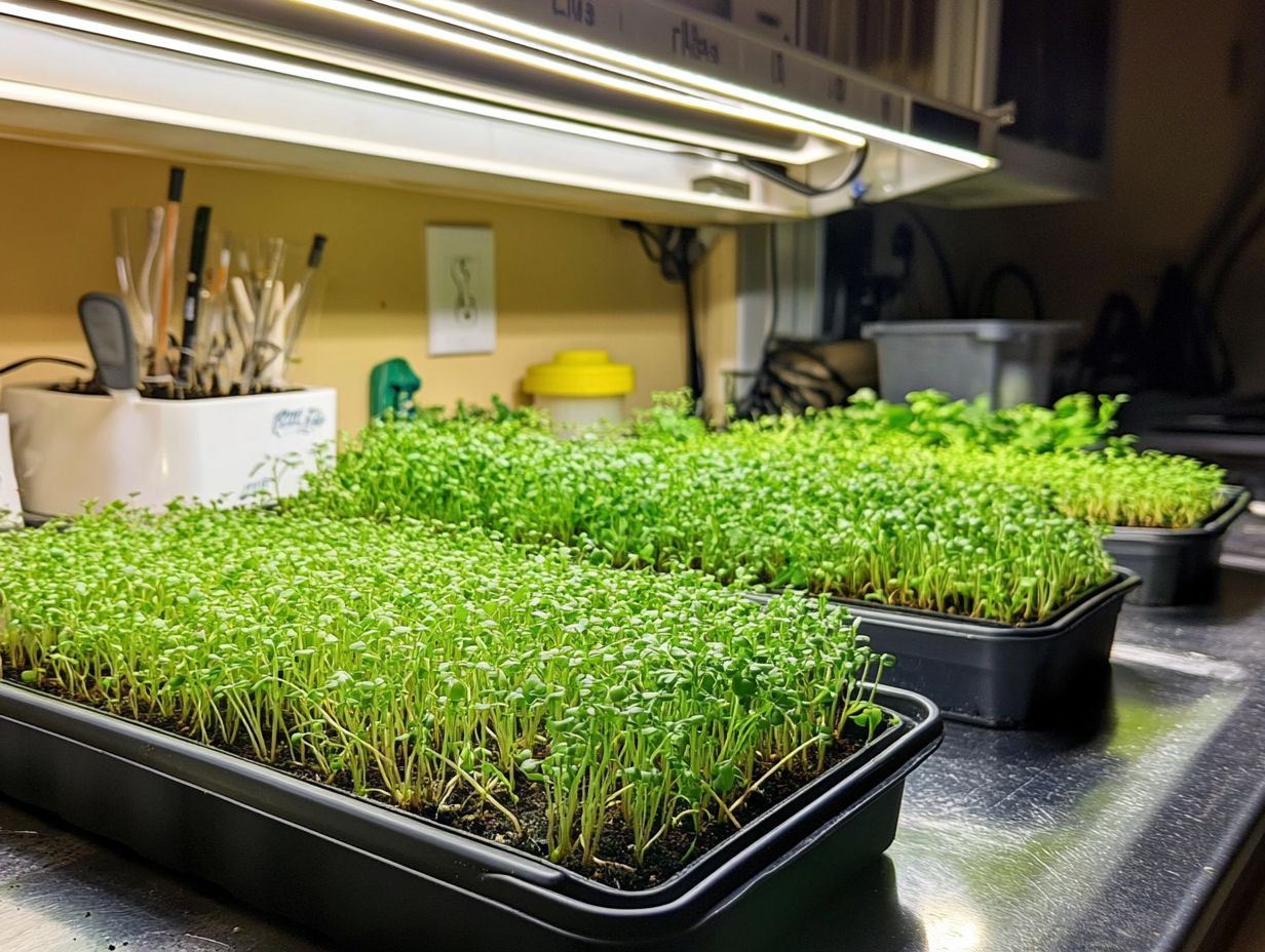 Vibrant microgreens growing under LED grow lights