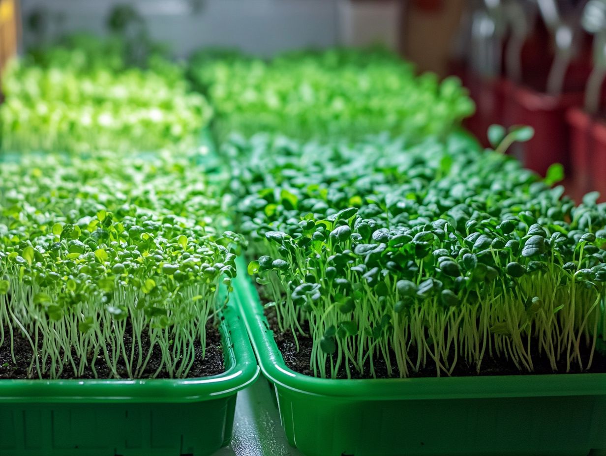 A variety of hydroponic microgreens arranged in decorative planters