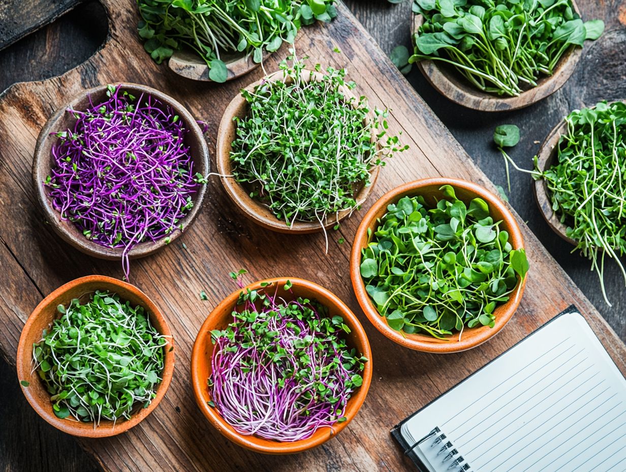 Colorful array of microgreen varieties displayed on a plate