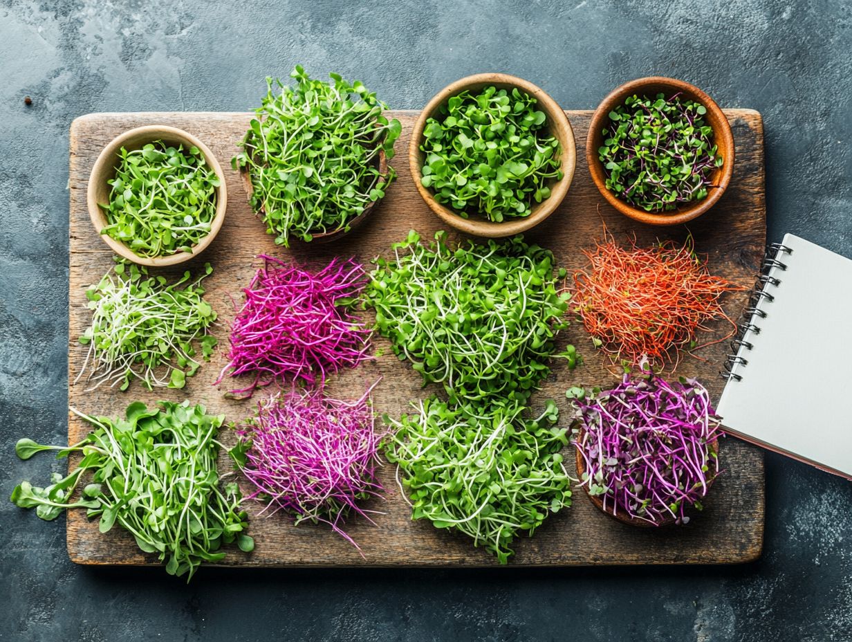 An array of colorful microgreens illustrating key takeaways about their benefits.