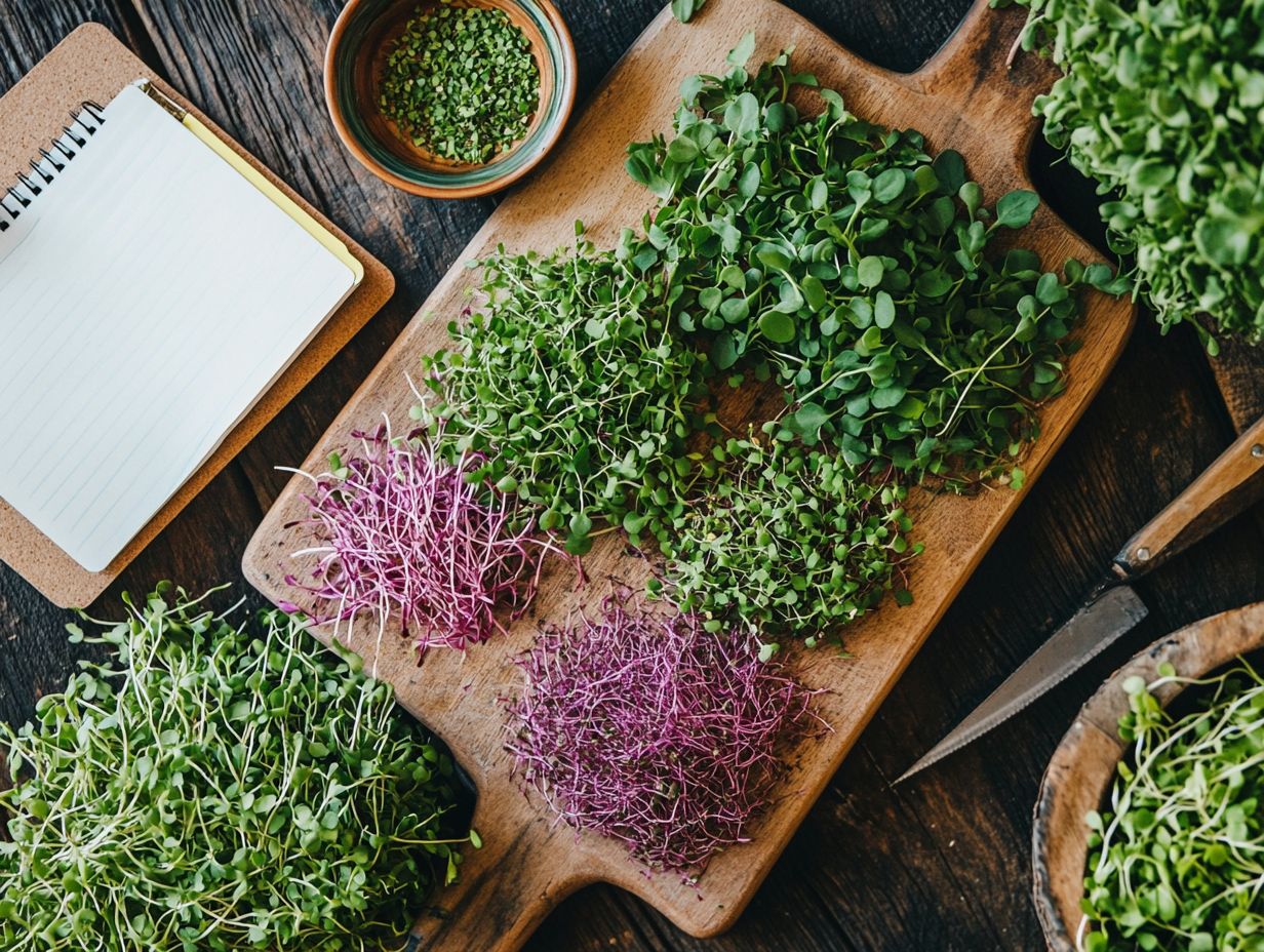 A variety of microgreens with different flavor profiles displayed