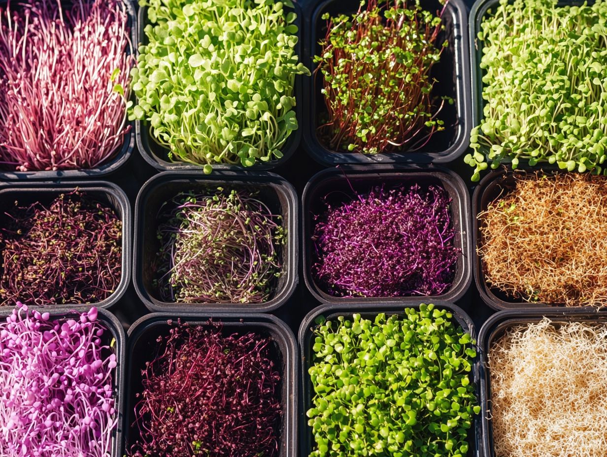 Diagram showing different types of microgreens and their health benefits