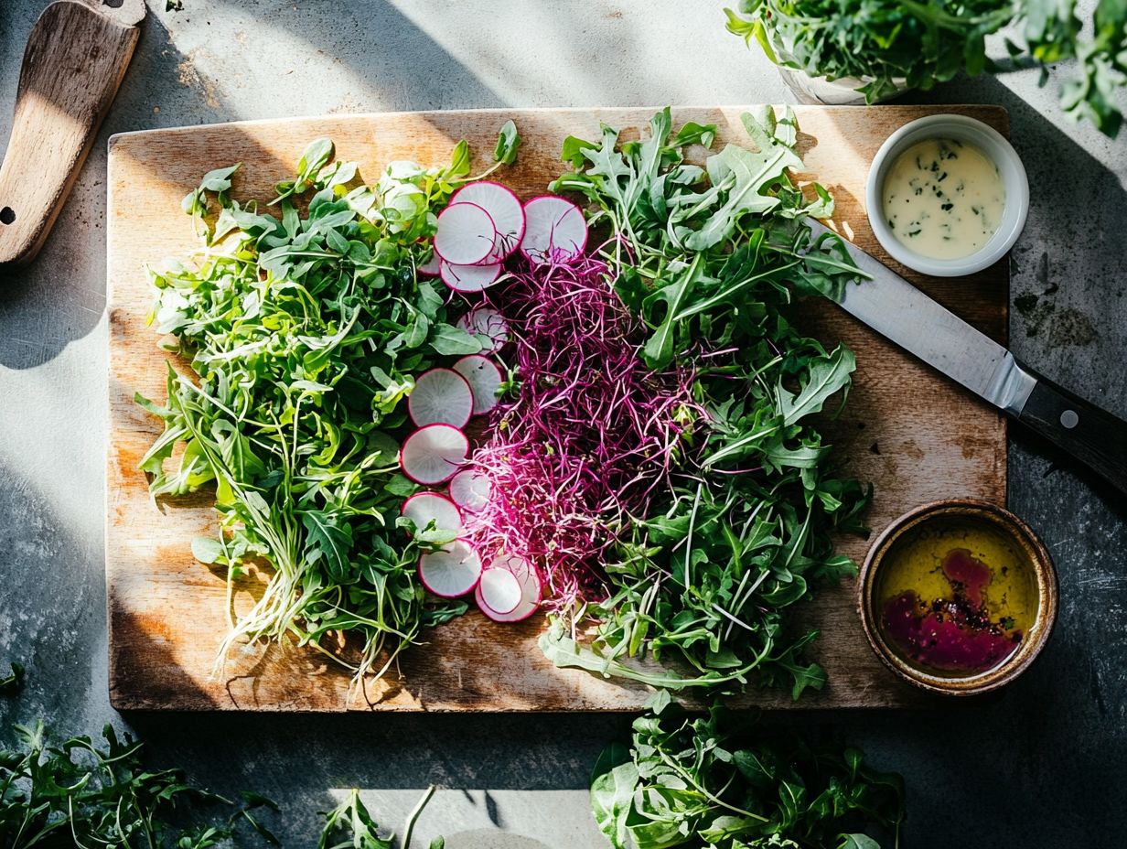 A colorful display of various microgreens.