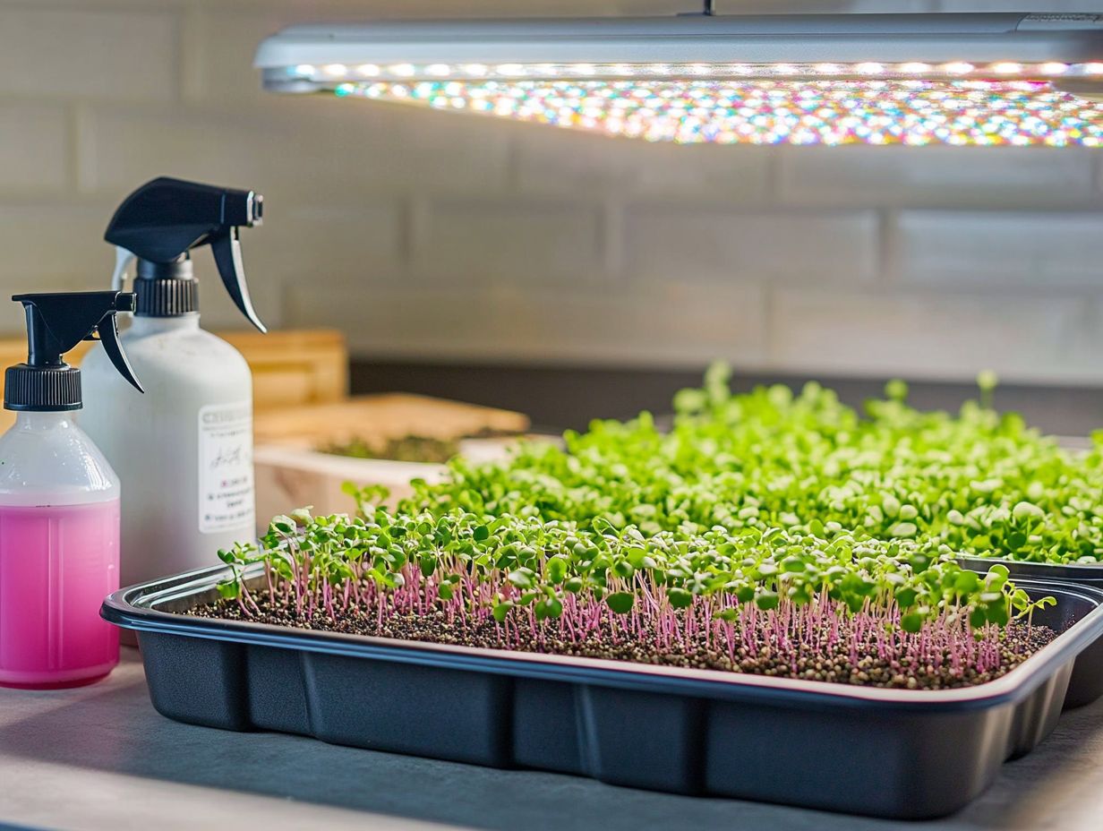 What are the essential must-have equipment for microgreen cultivation? The must-have equipment for microgreen cultivation includes 1020 trays, organic soil, high-quality seeds, lighting, and an irrigation system. These items create an optimal growing environment. Do I need specialized equipment for microgreen cultivation? While not essential, tools like a humidity dome, grow lights, and a fan for air circulation can make the process smoother. Can I use any type of tray for growing microgreens? No, use trays designed for microgreens. They have drainage holes and are shallow, which helps with moisture control. What type of lighting is best for microgreen cultivation? LED grow lights are ideal as they provide the right spectrum for growth stages. Fluorescent lights are also effective, especially when mimicking sunlight. Is it necessary to invest in an irrigation system for microgreen cultivation? An irrigation system significantly benefits microgreen cultivation by supplying consistent moisture. It's essential for larger setups.