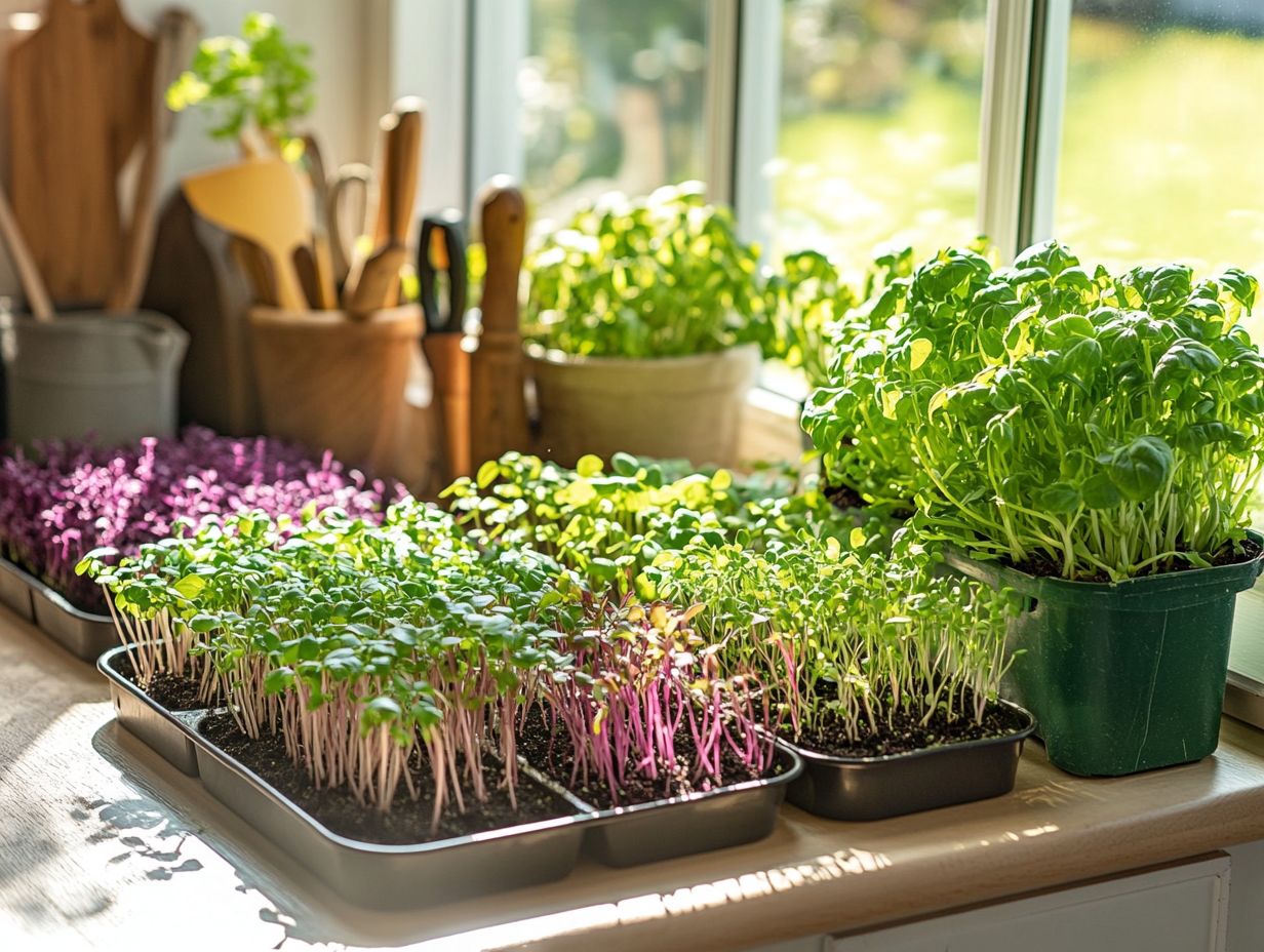 Illustration of seasonal microgreen varieties for year-round growth.