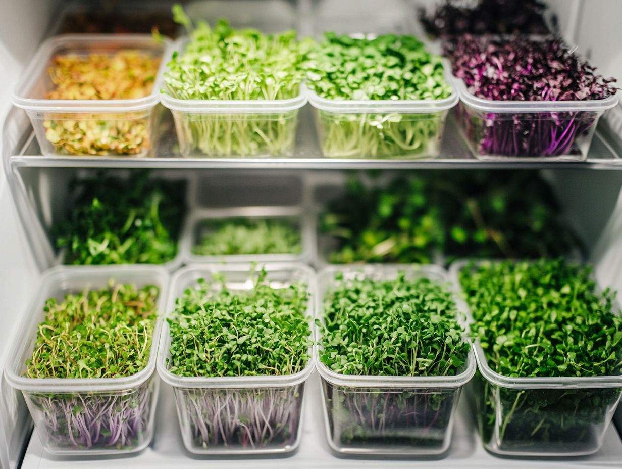 Freshly harvested microgreens in a refrigerator