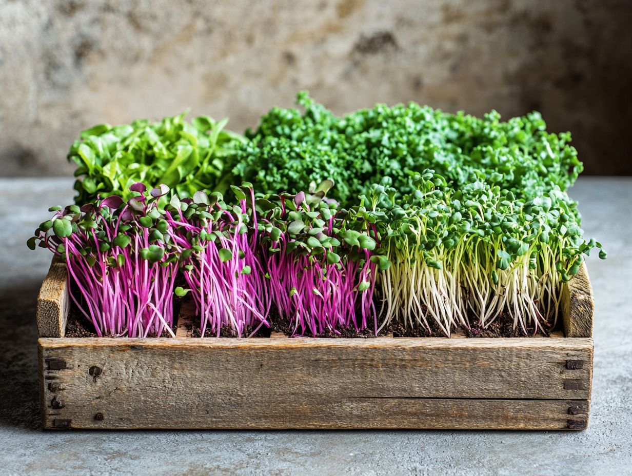 An image depicting various types of microgreens in a vibrant display.