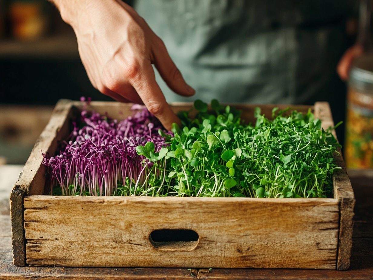 A colorful display of Arugula Microgreens, highlighting their fresh and appealing appearance.