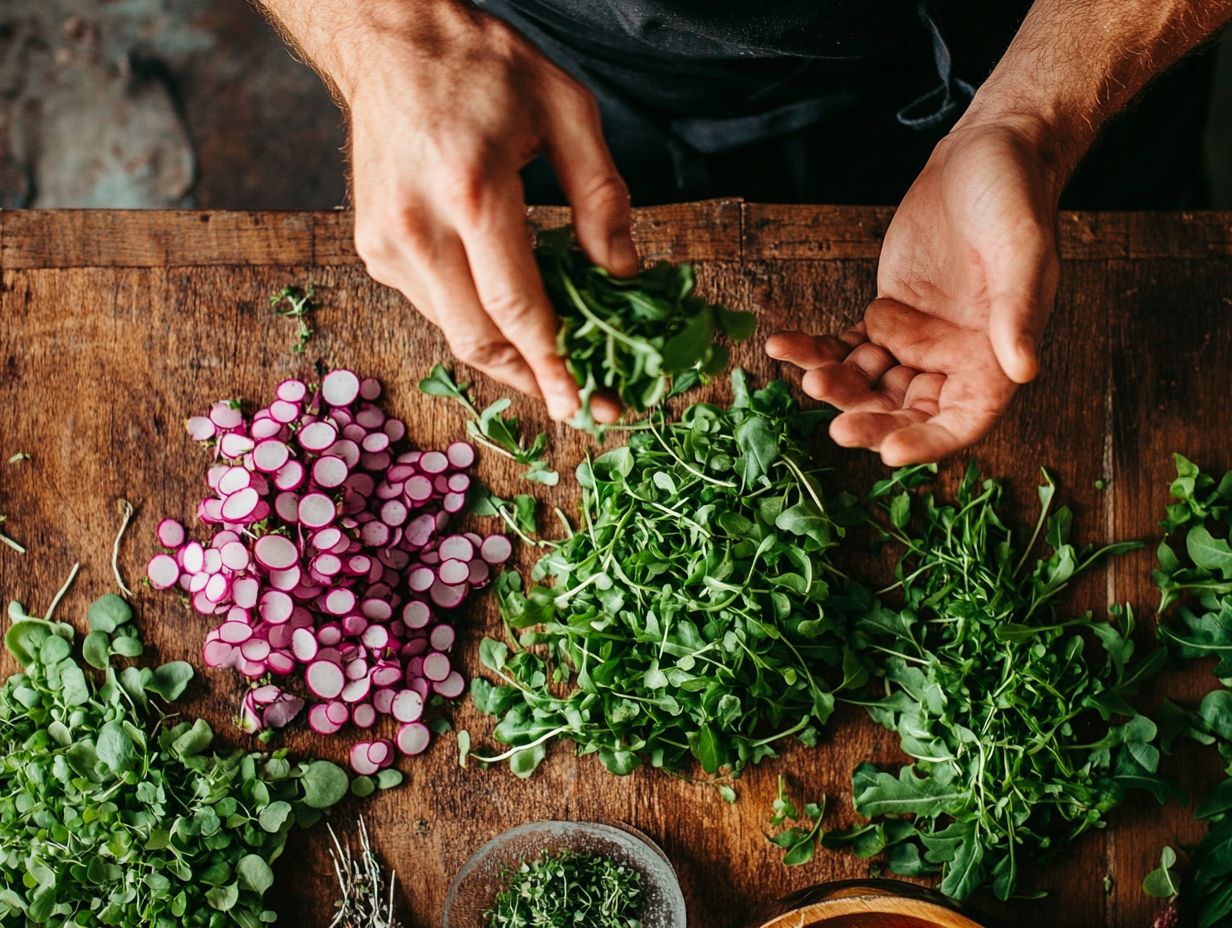 A variety of microgreens displayed in different dishes