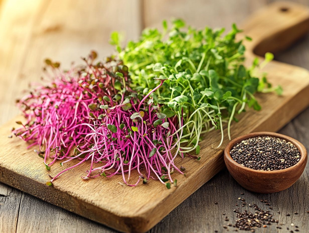 Illustration of various microgreens with health benefits.