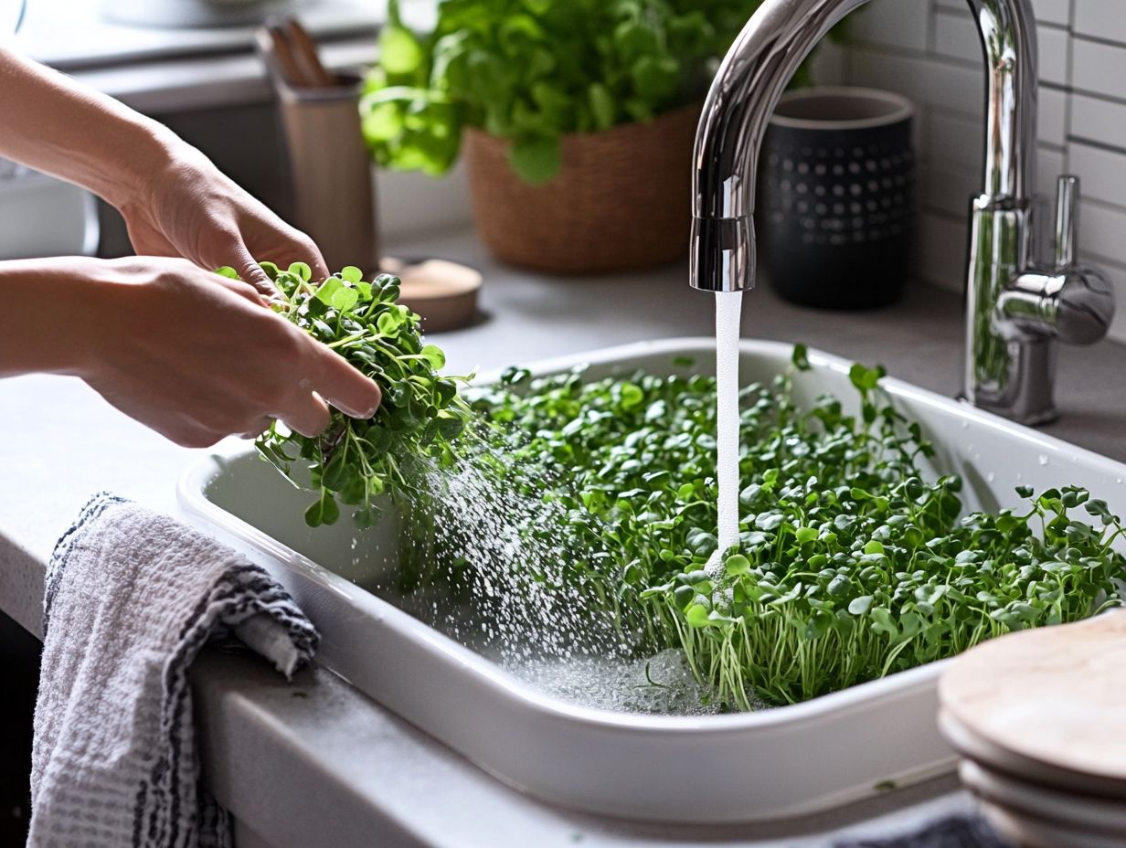 Illustration showing the importance of cleanliness in microgreen harvesting.