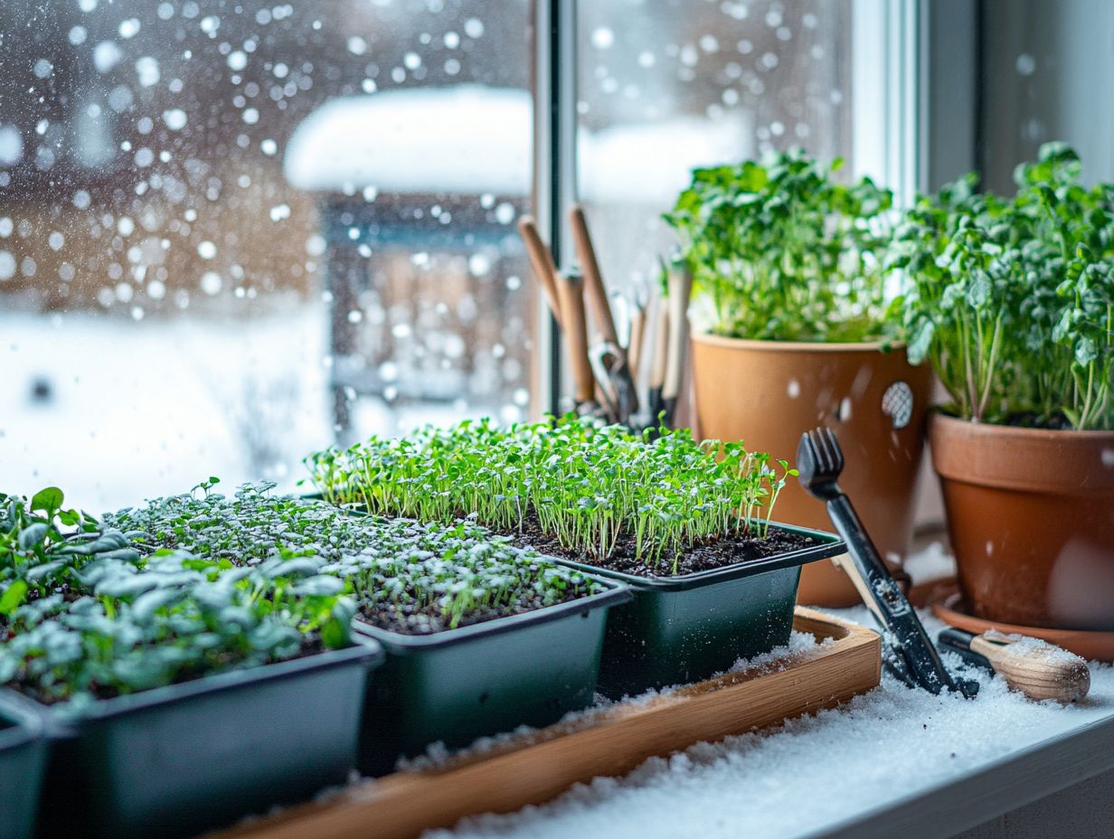 Image of an indoor setup for growing microgreens