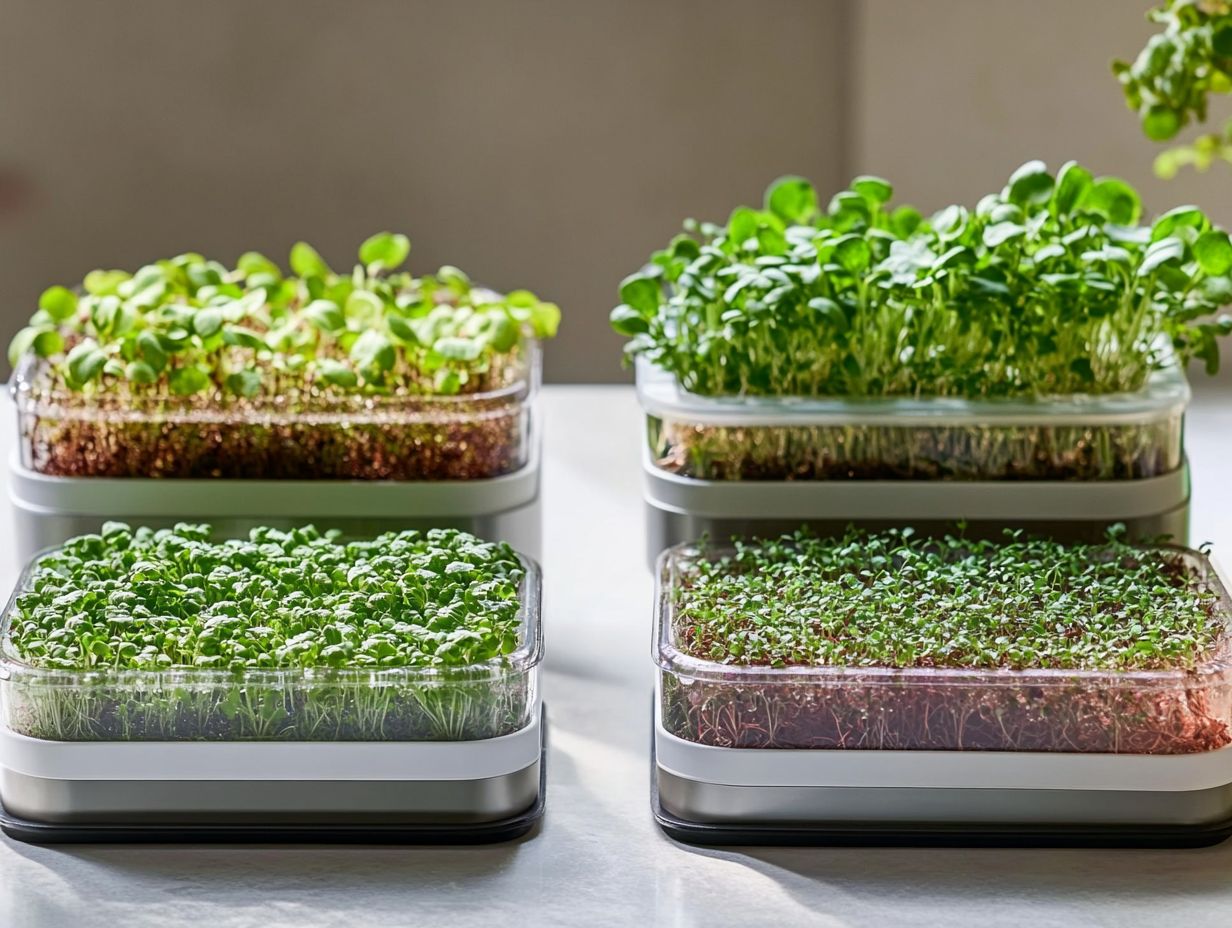 Illustration of various automated systems for growing microgreens