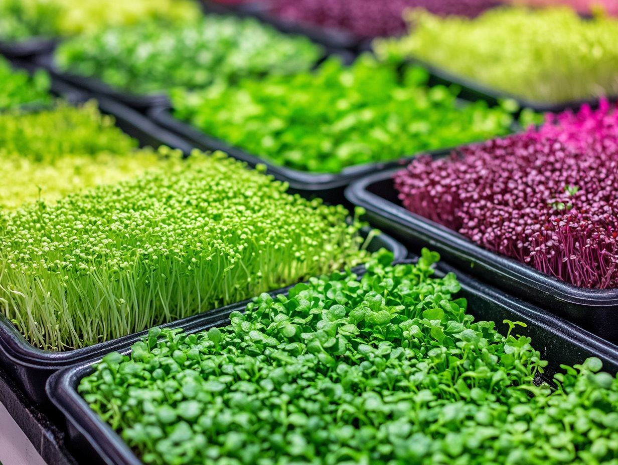 A vibrant wall-mounted microgreen garden showcasing various greens.