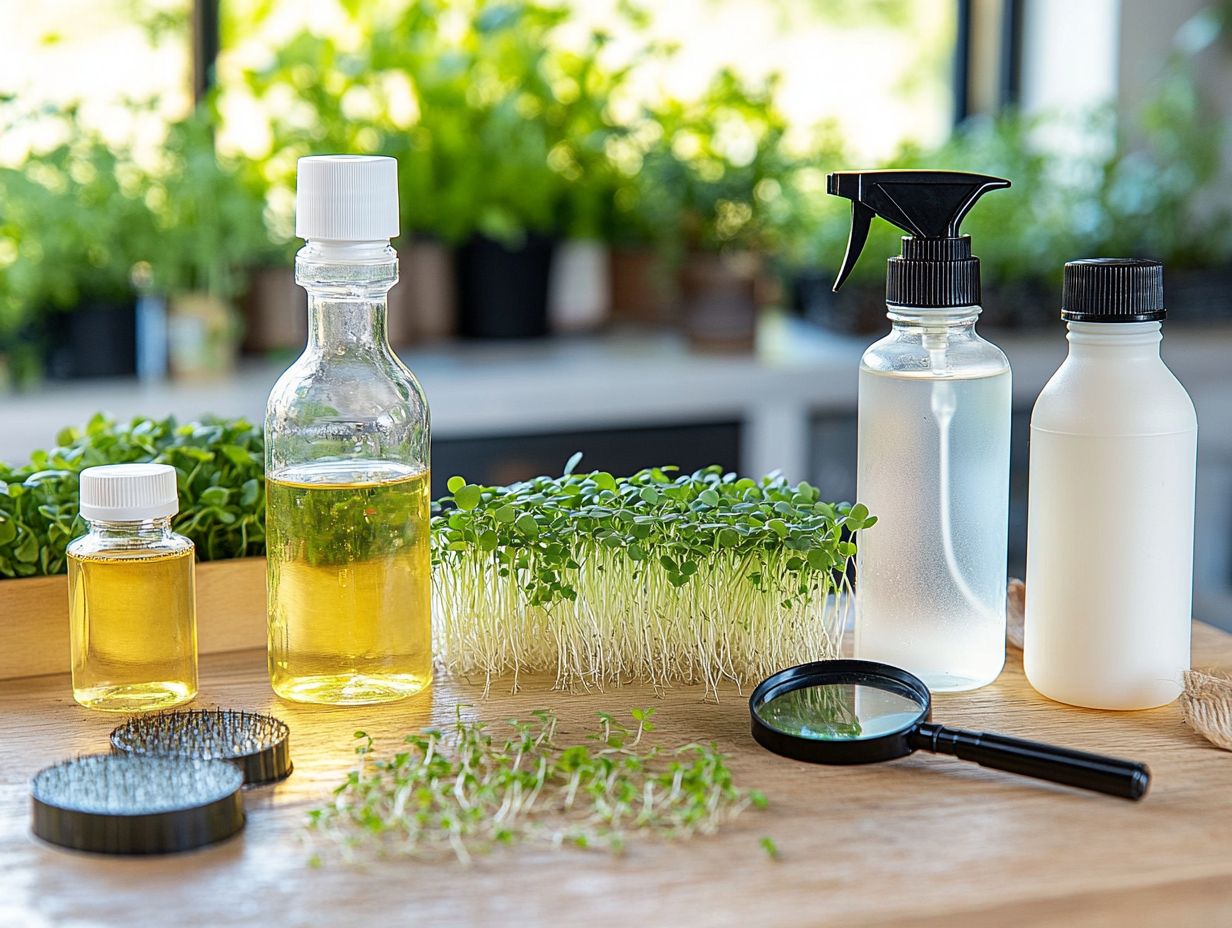 A collection of supplies for effective pest control in microgreens