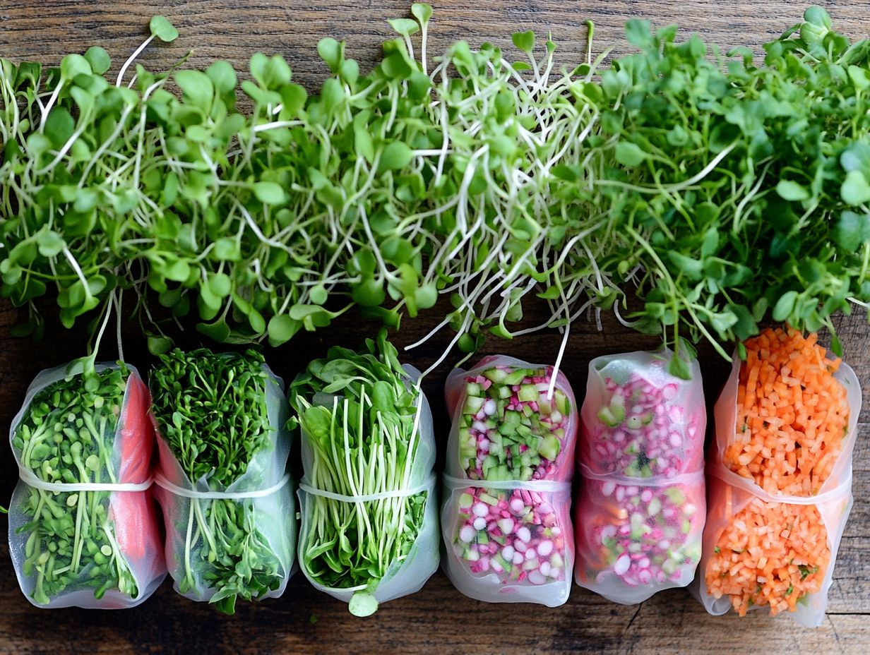 Image showcasing key microgreen varieties for spring rolls