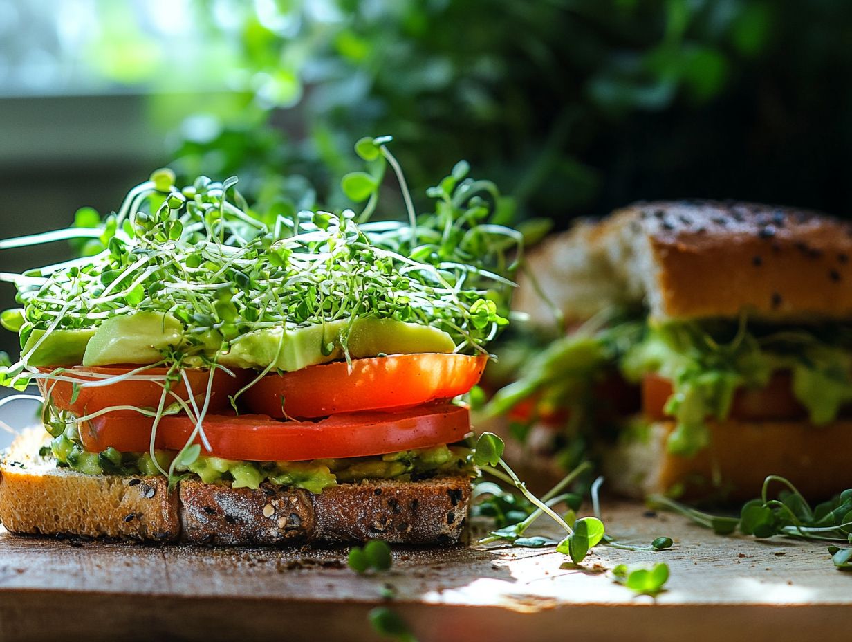 Fresh pea shoots beautifully displayed on a gourmet sandwich.