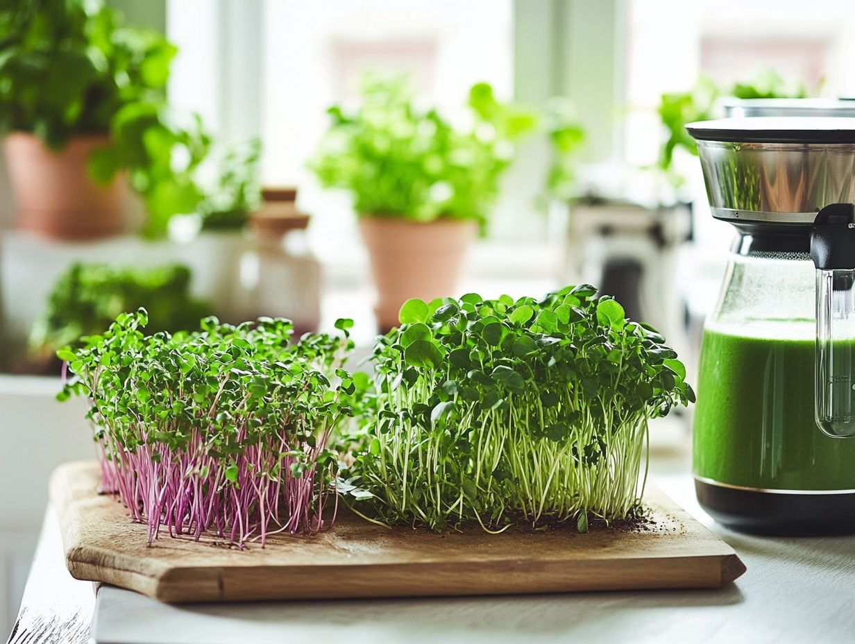 A colorful smoothie featuring various microgreens.