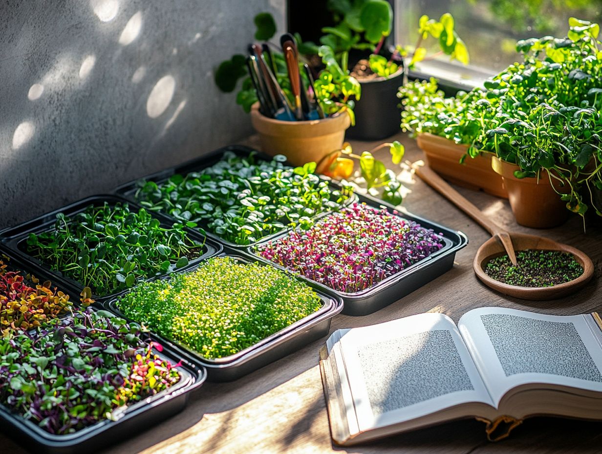 A colorful variety of microgreens in a home garden