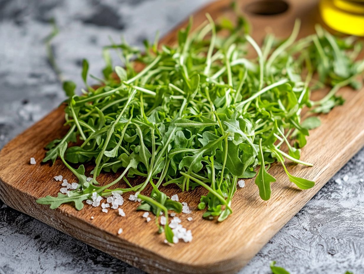 A vibrant display of arugula microgreens highlighting their rich antioxidant content.