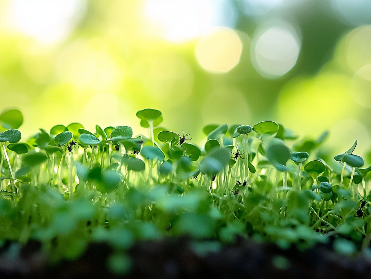 Close-up of thrips on microgreens